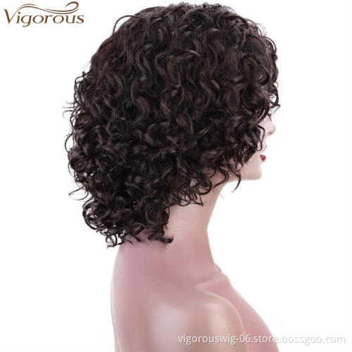 Vigorous 12 Inches Side Part Brown Short Hair Wig Human Hair Wigs Afro Curly Wigs For White Women Wholesale Price